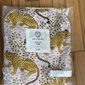 Printfresh Blush Cotton ladies Robe with Yellow Leopard Print